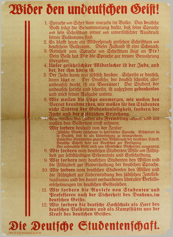 Flugblatt 1933, Wider den undeutschen Geist Flugblatt