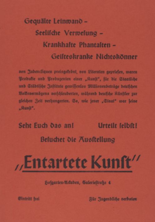 Handzettel zur Ausstellung in Mnchen 1937