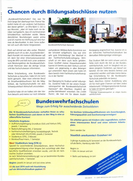 Anzeige im Y-Magazin der Bundeswehr 04/2014