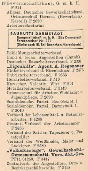 Eintrag im Darmstdter Adressbuch aus dem Jahr 1933