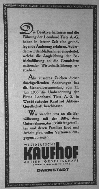 Anzeige in der Eberstdter Zeitung vom 15.8.1933