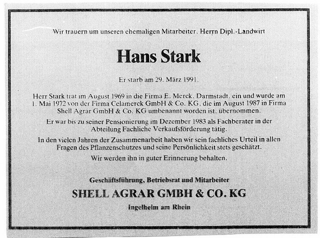 Todesanzeige der Fa. Merck im Darmstdter Echo, 3.4.1991