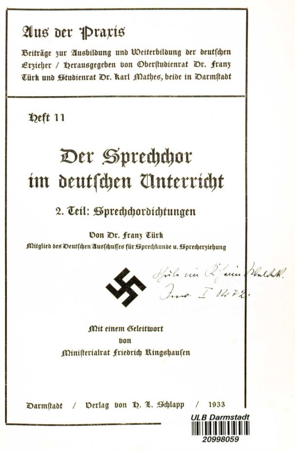 Bereits 1933 erschien im Darmstdter Schlapp-Verlag diese Schrift.
