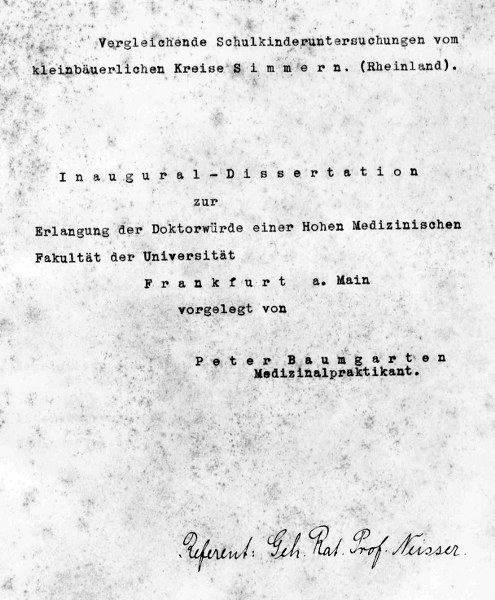 Deckblatt von Baumgartens Dissertation