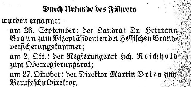 Ernennung Direktor 1941