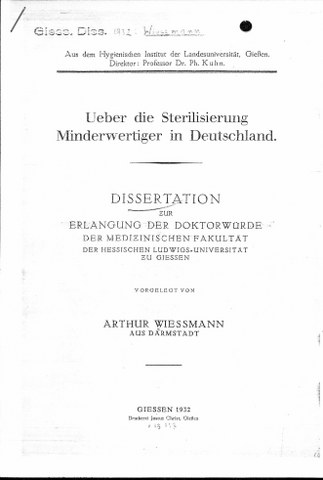 Titelblatt Dissertation Wiessmann (1932)