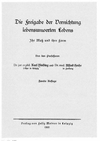 Titelblatt von Binding und Hoche (2. Auflage, 1922)