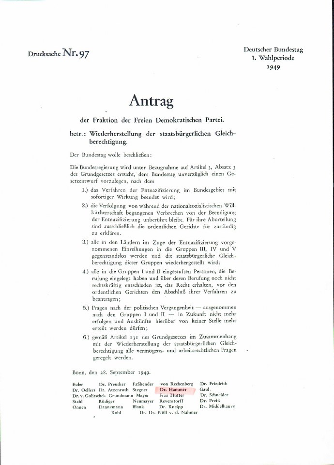 Bundestagsdrucksache Nr. 97 vom 28.9.1949