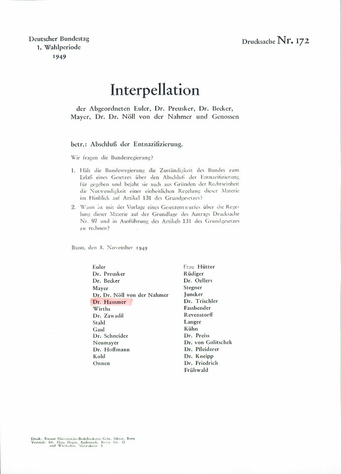 Bundestagsdrucksache Nr. 172 vom 8.11.1949
