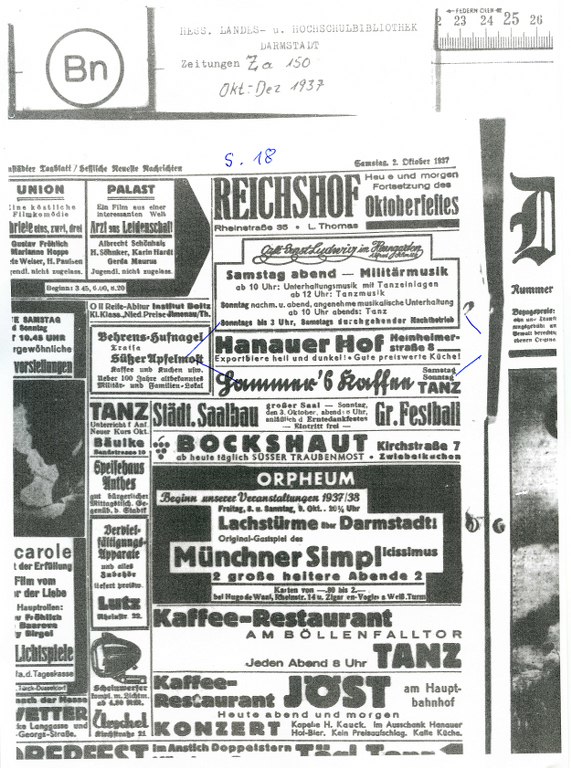 Anzeige Hanauer Hof, Darmstädter Tagblatt 2.Okt 1937