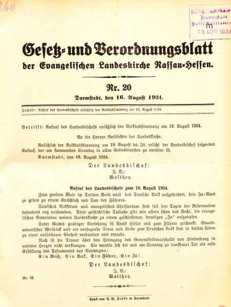Aufruf im Gesetz- und Verordnungsblatt von 1934