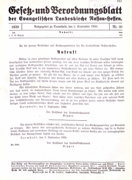 Aufruf im Gesetz- und Verordnungsblatt von 1939