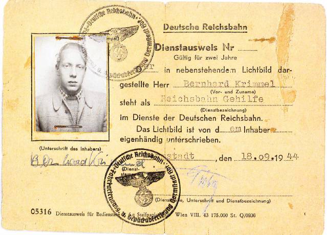 Krimmels Dienstausweis der Deutschen Reichsbahn (1944)