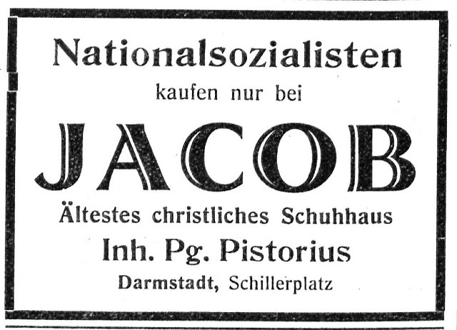 Werbung des Schuhhaus Jacob im Jahr 1934